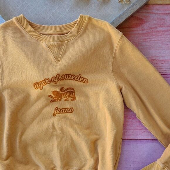 Tiger of Sweden Mustard Yellow Obscura Print Flocked Sweatshirt S - Picture 4 of 8